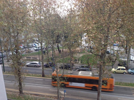 Bus stop and dog area at the door — San Siro House apartment, Milan